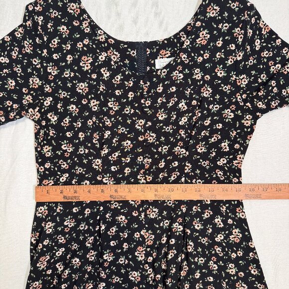 Vintage 90s Express Black & Pink Ditsy Floral Flowy Romper Size Small - Picture 7 of 10